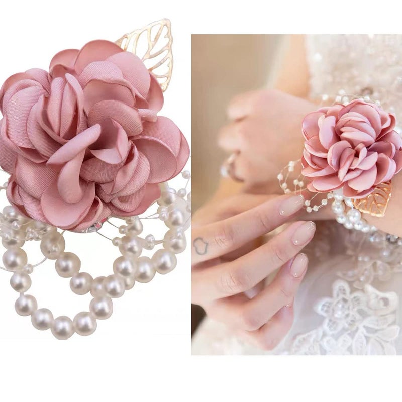 QRWT 6PCS Pearl Wrist Corsage Bands Bride Elastic Pearl Wristband Corsage DIY Stretch Pearl Wedding Wrist Handmade Corsage Accessories for Wedding Party Bride Bridesmaid Christmas Thanksgiving - Image 2